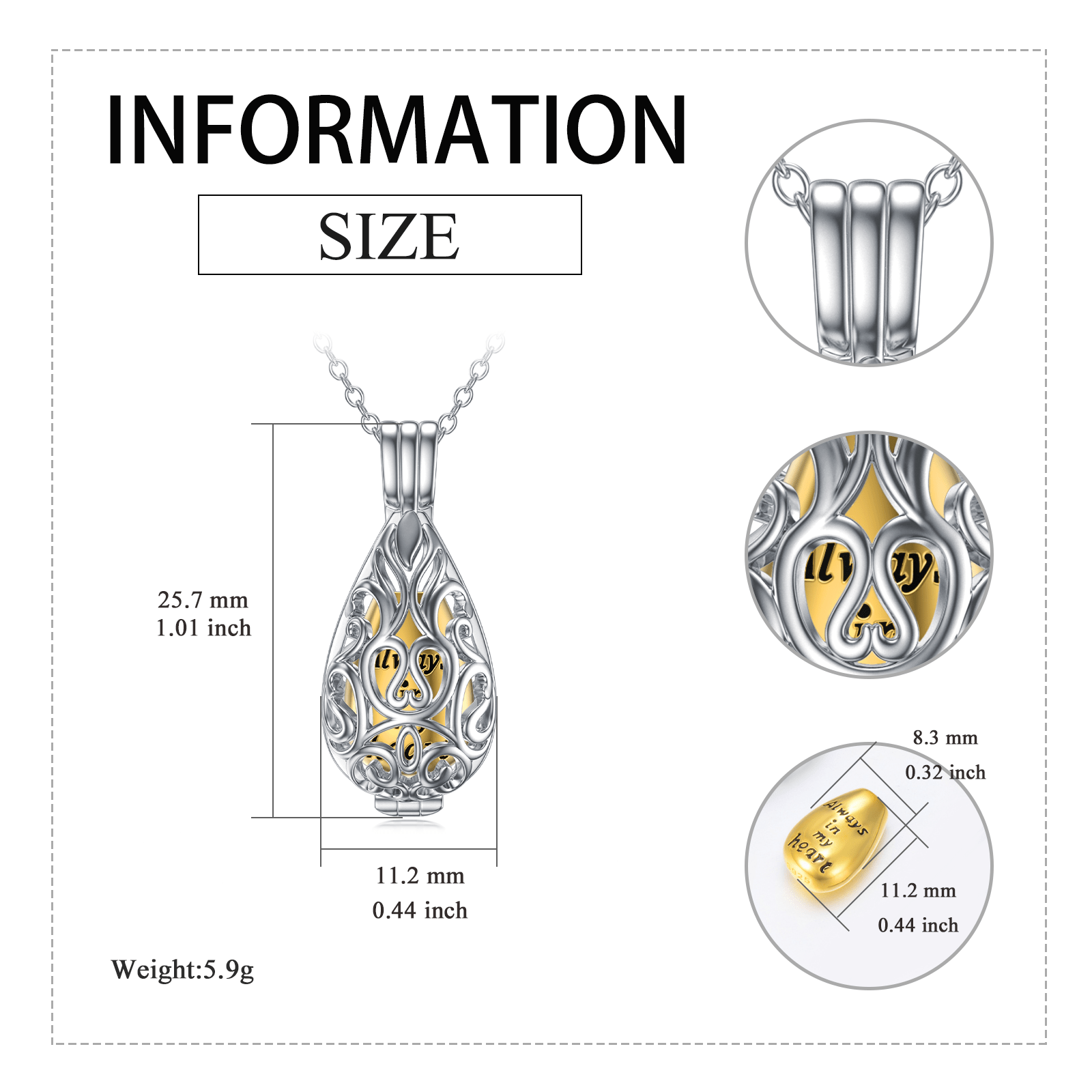 Women's S925 Sterling Silver Filigree Urn Necklace for Ashes